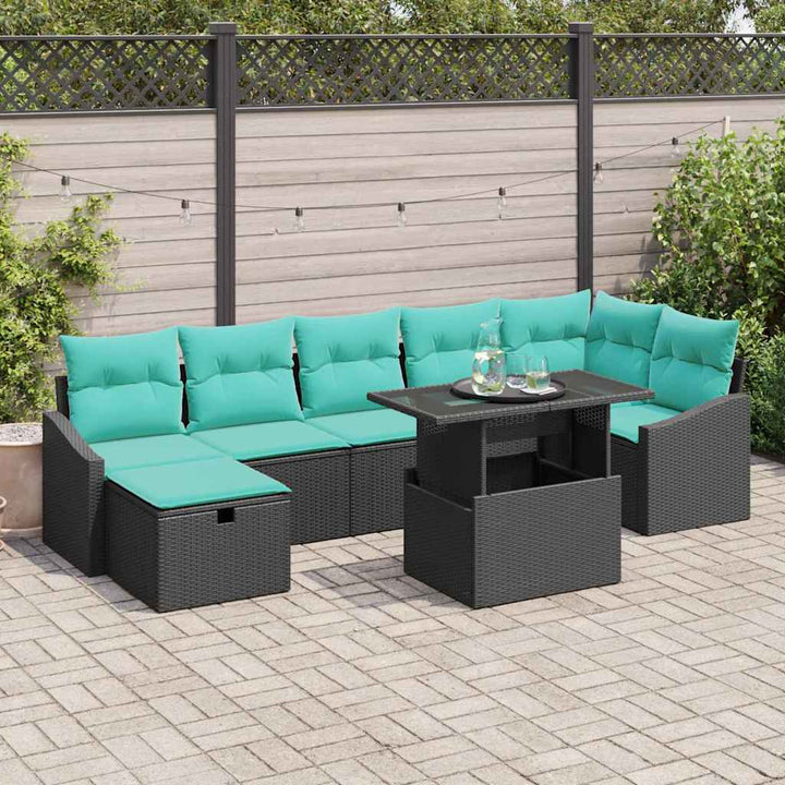 Havesofa Sæt med pude med opbevaring 8 pcs Sort Poly rattan
