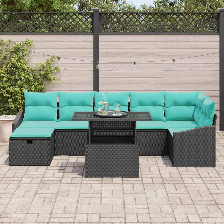 Havesofa Sæt med pude med opbevaring 8 pcs Sort Poly rattan