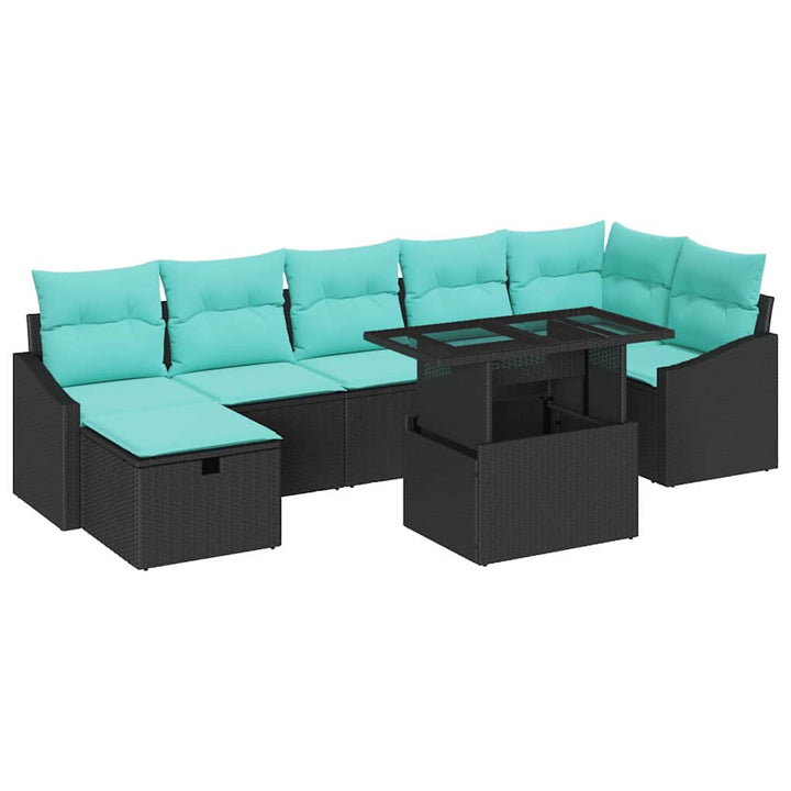 Havesofa Sæt med pude med opbevaring 8 pcs Sort Poly rattan