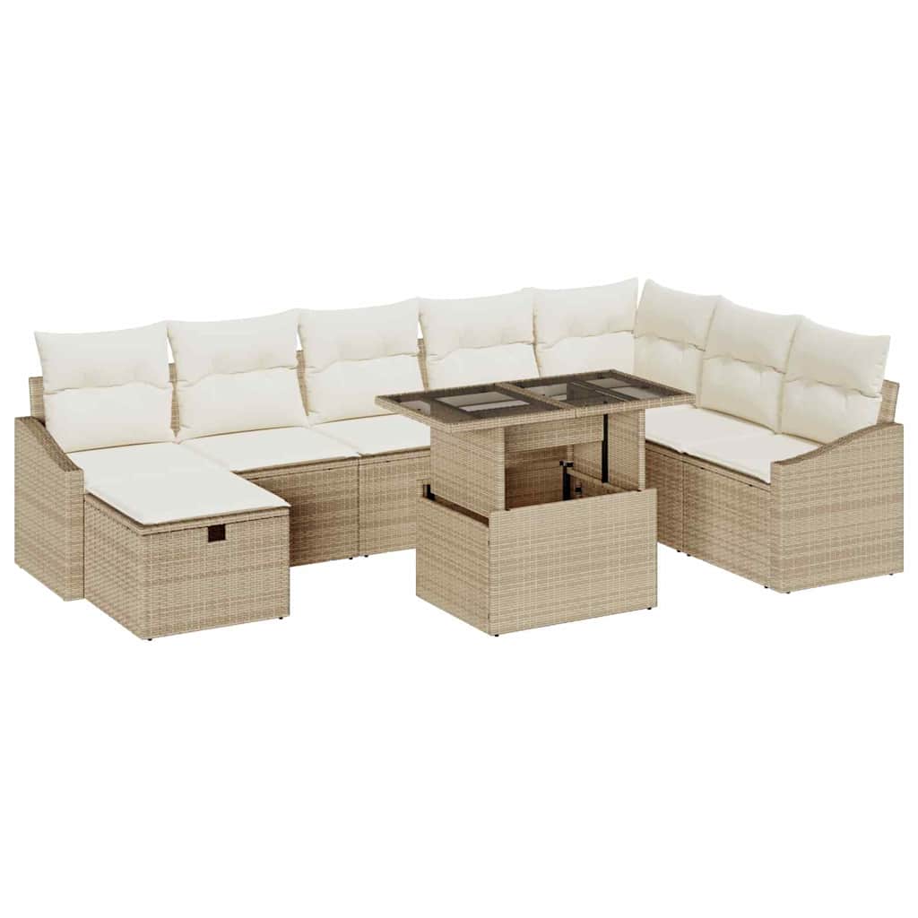Havesofa Sæt med pude med opbevaring 9 pcs Beige Poly rattan