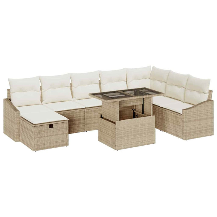 Havesofa Sæt med pude med opbevaring 9 pcs Beige Poly rattan
