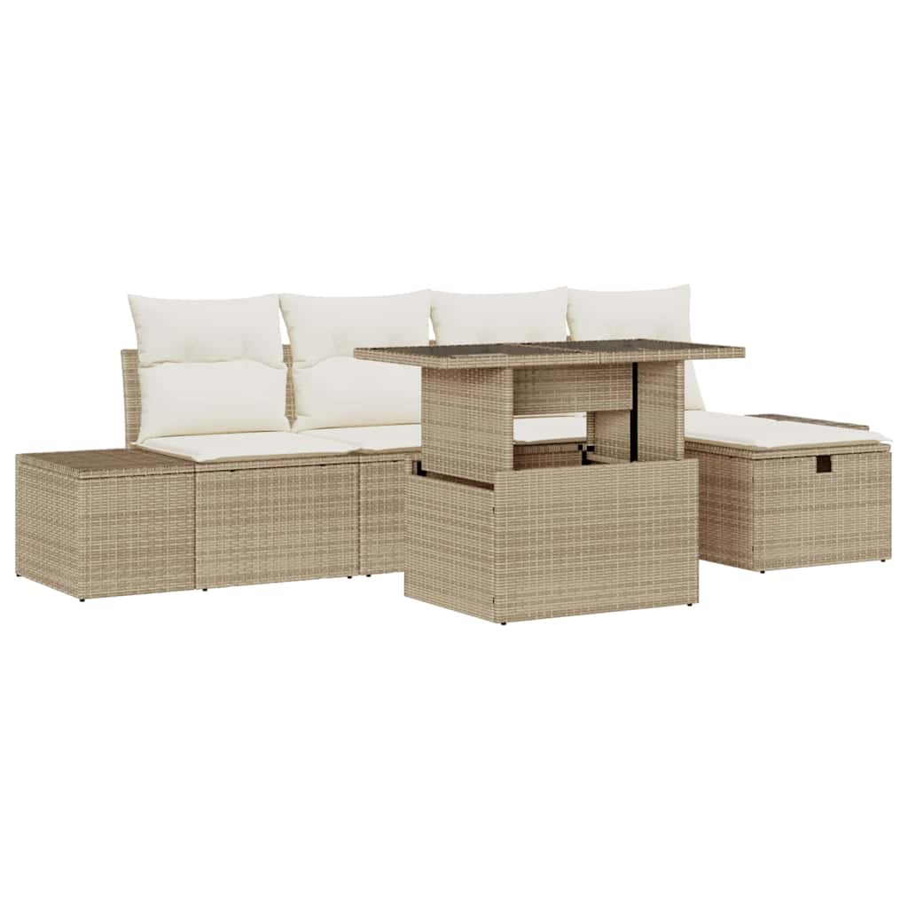 Havesofa Sæt med pude med opbevaring 6 pcs Poly rattan
