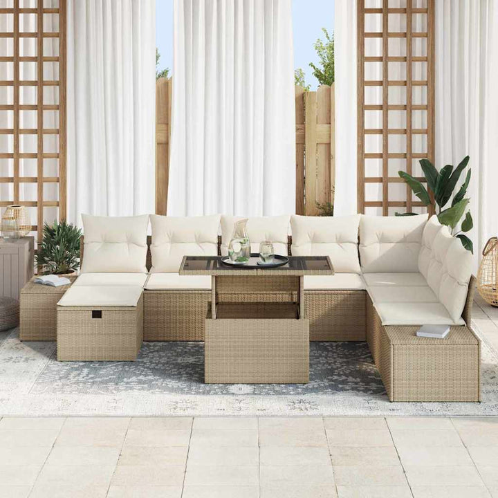 Havesofa Sæt 11 pcs Beige Poly rattan