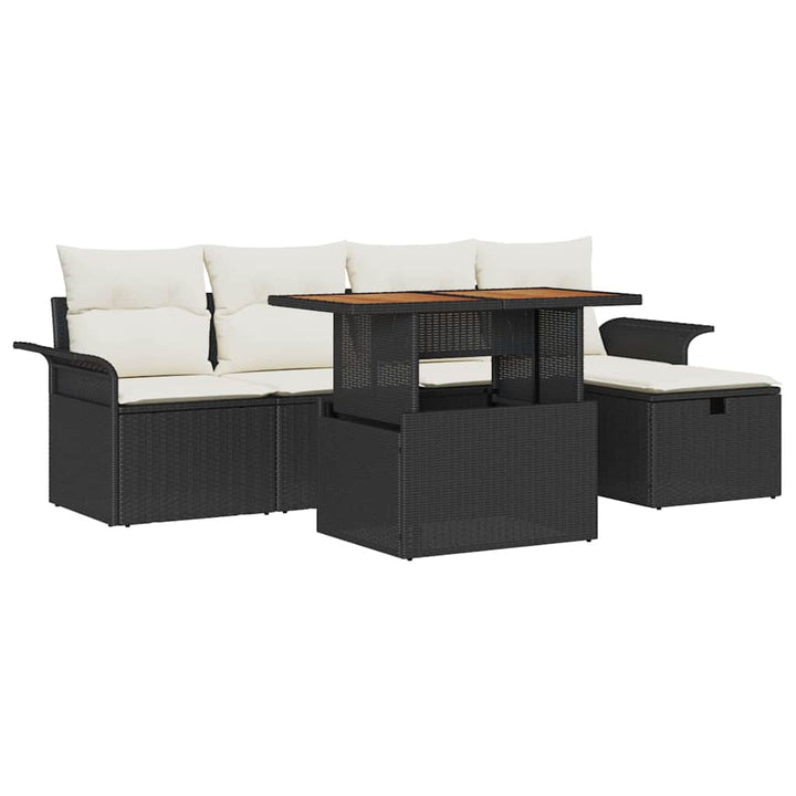 Havesofa Sæt med pude med opbevaring 6 pcs Sort polyrattan