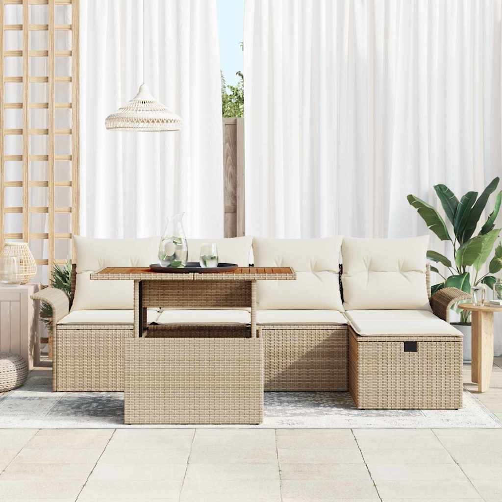 Havesofa Sæt med pude med opbevaring 6 pcs Beige polyrattan