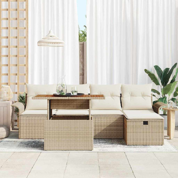 Havesofa Sæt med pude med opbevaring 6 pcs Beige polyrattan