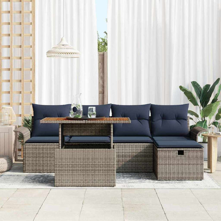 Havesofa Sæt med pude med opbevaring 6 pcs Grå polyrattan