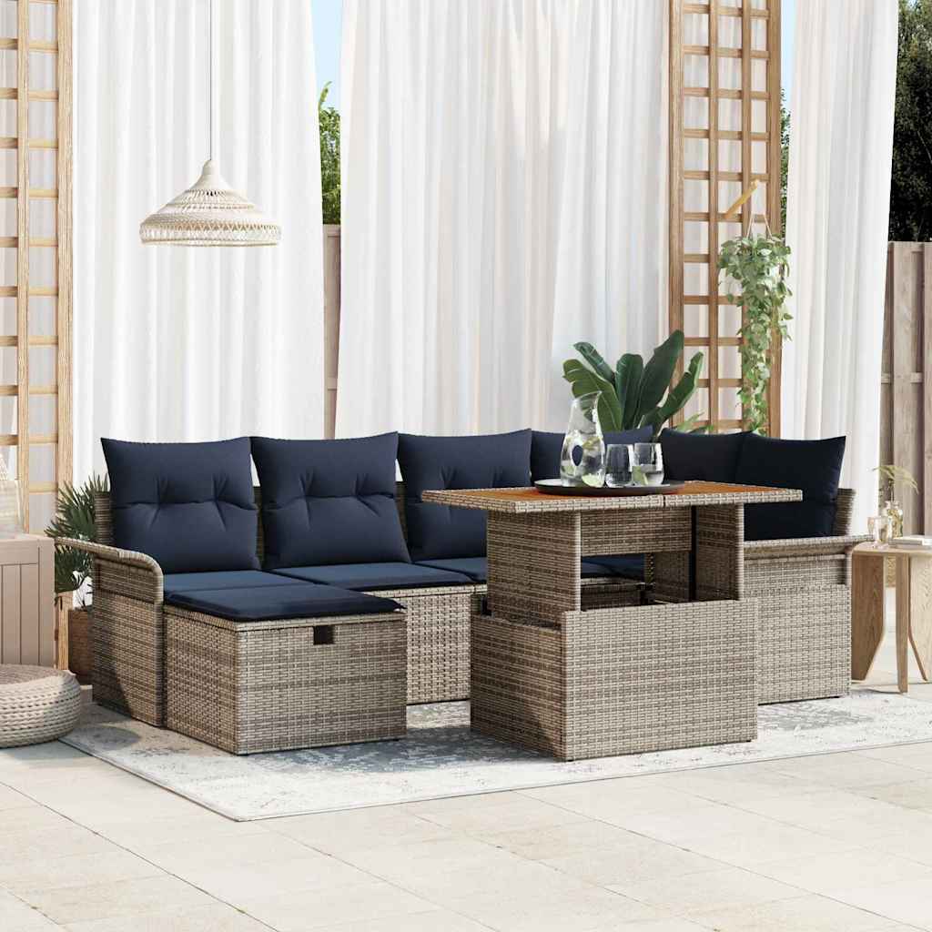 Havesofa Sæt med pude med opbevaring 7 pcs Grå polyrattan