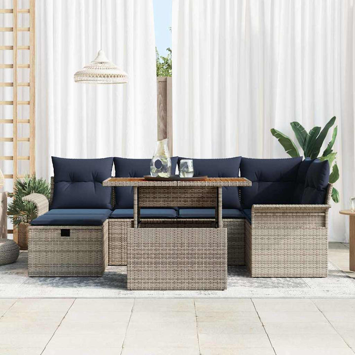 Havesofa Sæt med pude med opbevaring 7 pcs Grå polyrattan
