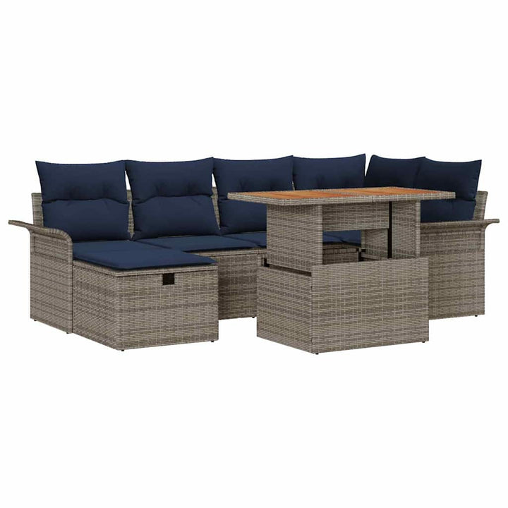 Havesofa Sæt med pude med opbevaring 7 pcs Grå polyrattan