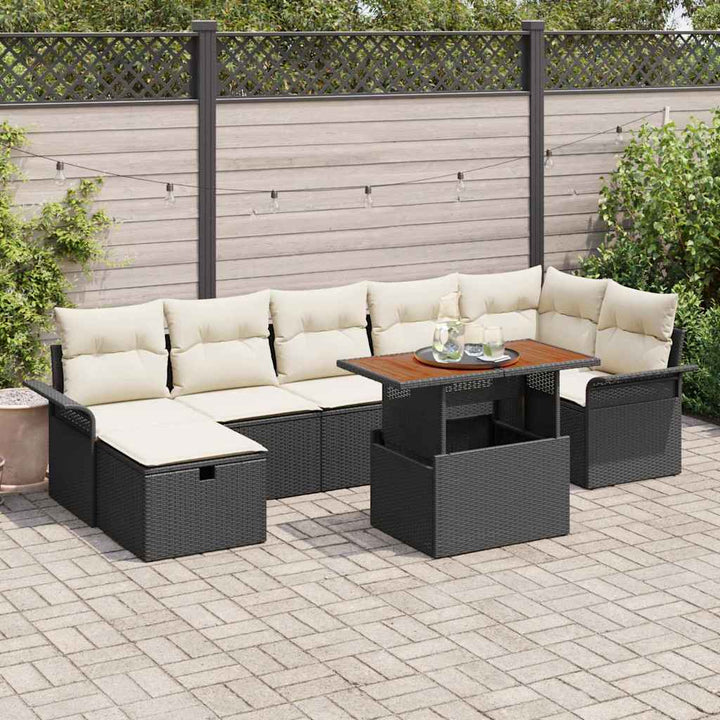Havesofa Sæt med pude med opbevaring 8 pcs Sort polyrattan