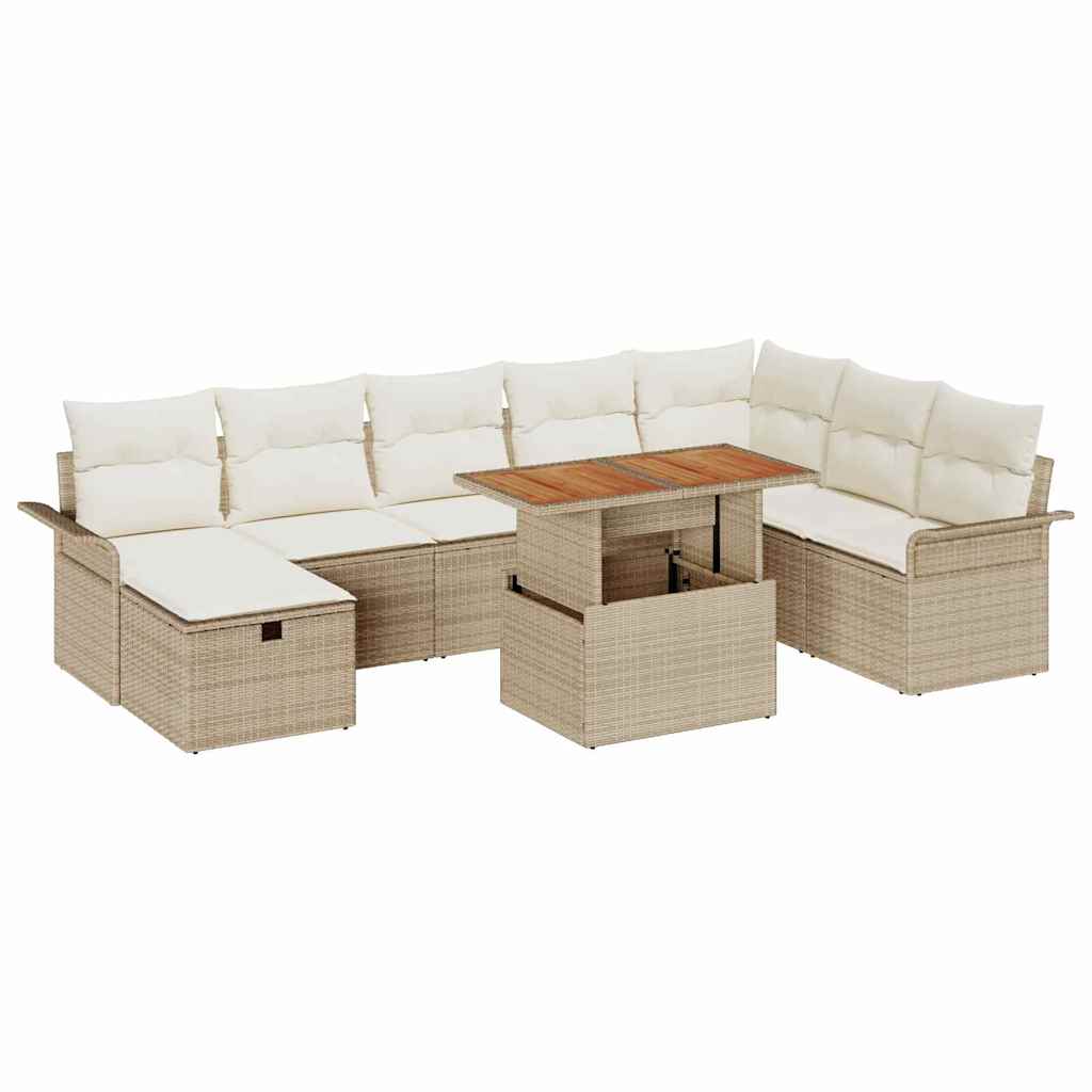 Havesofa Sæt med pude med opbevaring 9 pcs Beige polyrattan