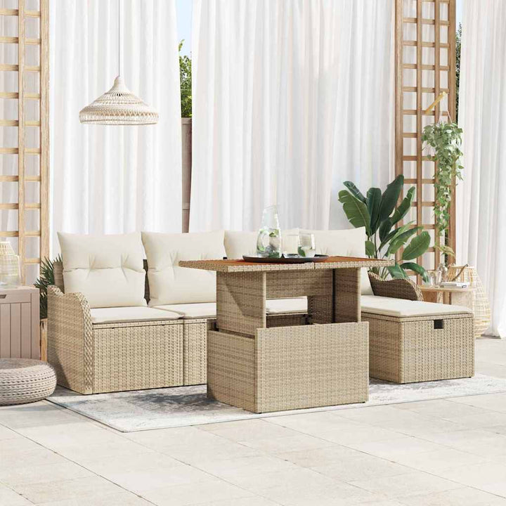 Havesofa Sæt med pude med opbevaring 6 pcs Beige polyrattan