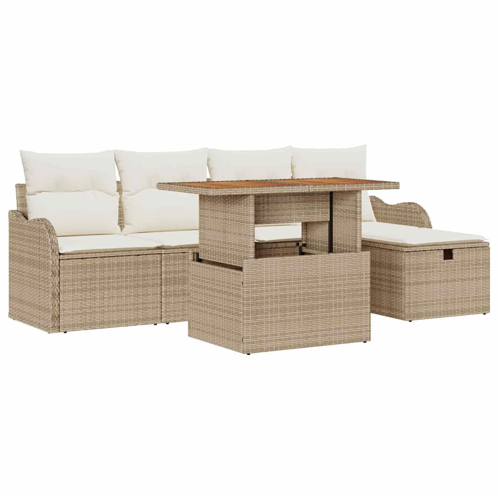 Havesofa Sæt med pude med opbevaring 6 pcs Beige polyrattan