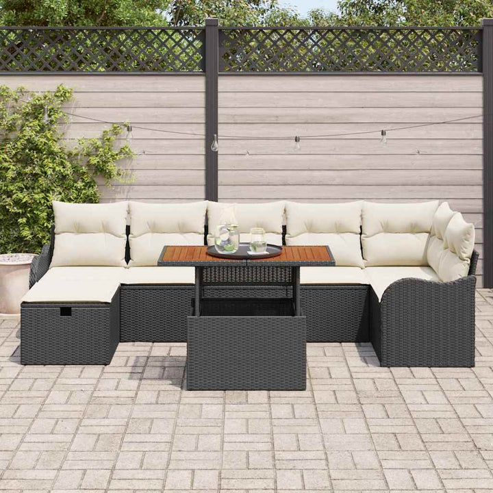 Havesofa Sæt med pude med opbevaring 8 pcs Sort polyrattan