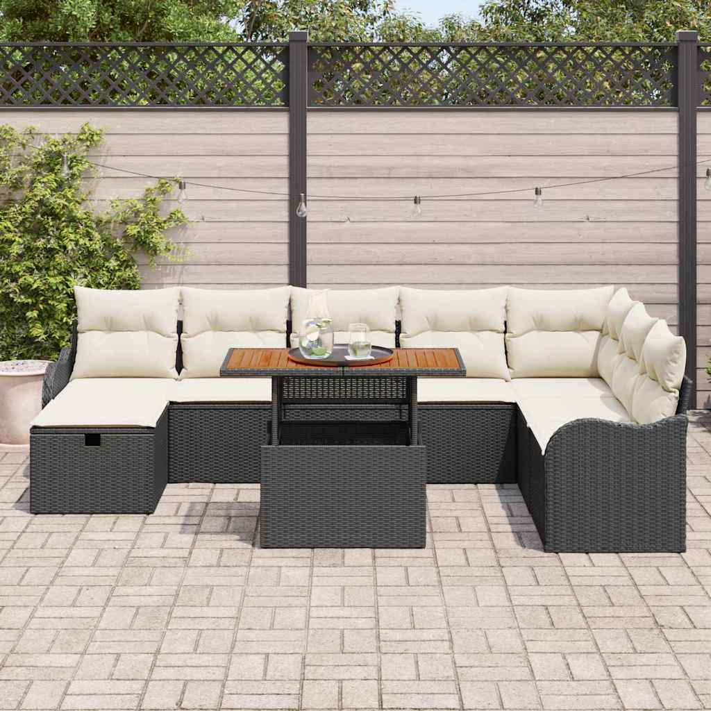Havesofa Sæt 9 stk. Sort polyrattan