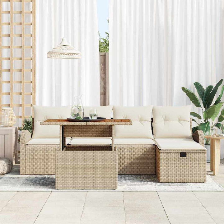 Havesofa Sæt med pude med opbevaring 6 pcs Beige polyrattan