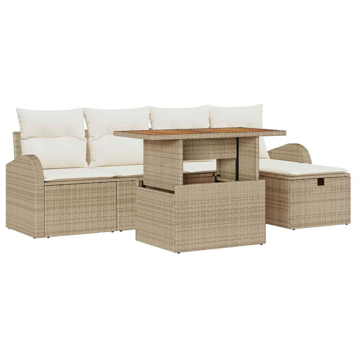 Havesofa Sæt med pude med opbevaring 6 pcs Beige polyrattan