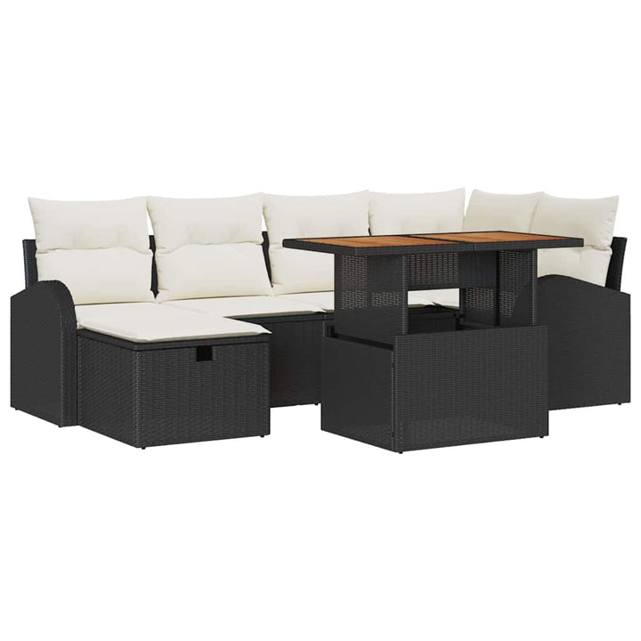 Havesofa Sæt 7 stk. Sort polyrattan