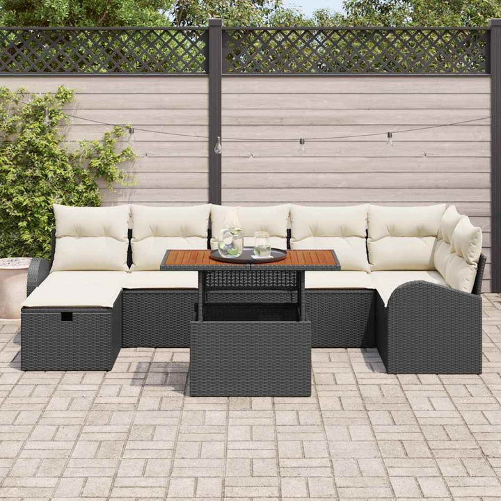 Havesofa Sæt med pude med opbevaring 8 pcs Sort polyrattan