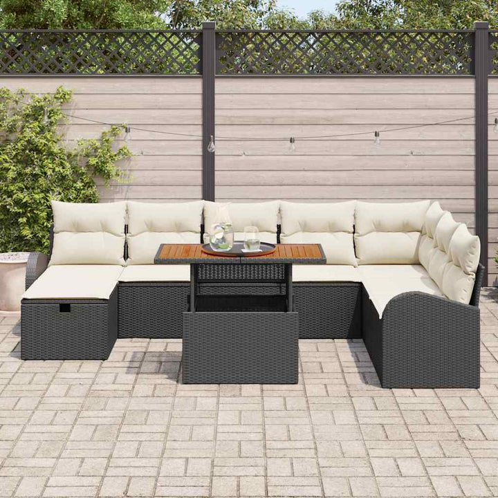 Havesofa Sæt 9 stk. Sort polyrattan