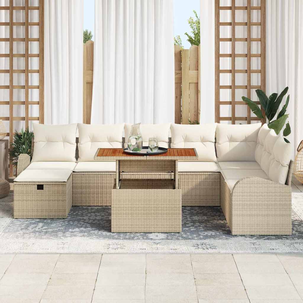 Havesofa Sæt med pude med opbevaring 9 pcs Beige polyrattan