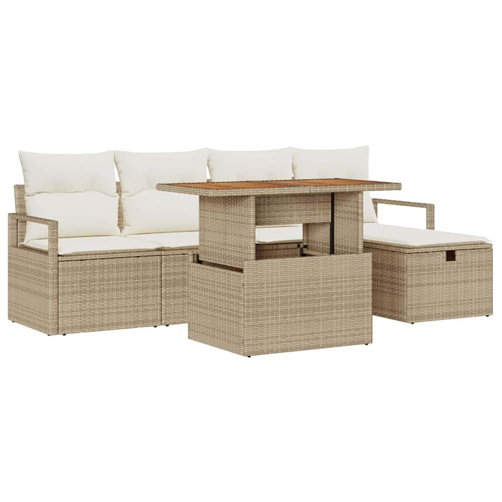 Havesofa Sæt med pude med opbevaring 6 pcs Beige polyrattan