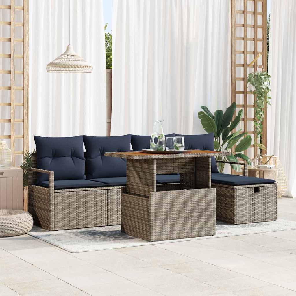 Havesofa Sæt med pude med opbevaring 6 pcs Grå polyrattan