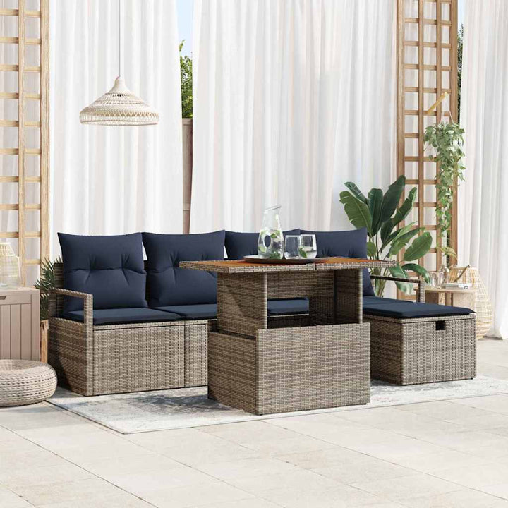 Havesofa Sæt med pude med opbevaring 6 pcs Grå polyrattan