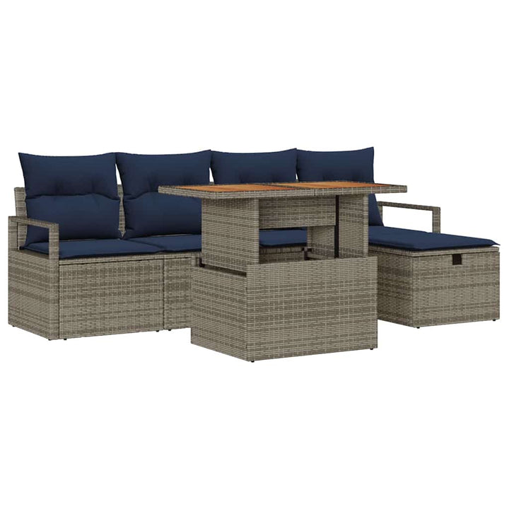 Havesofa Sæt med pude med opbevaring 6 pcs Grå polyrattan