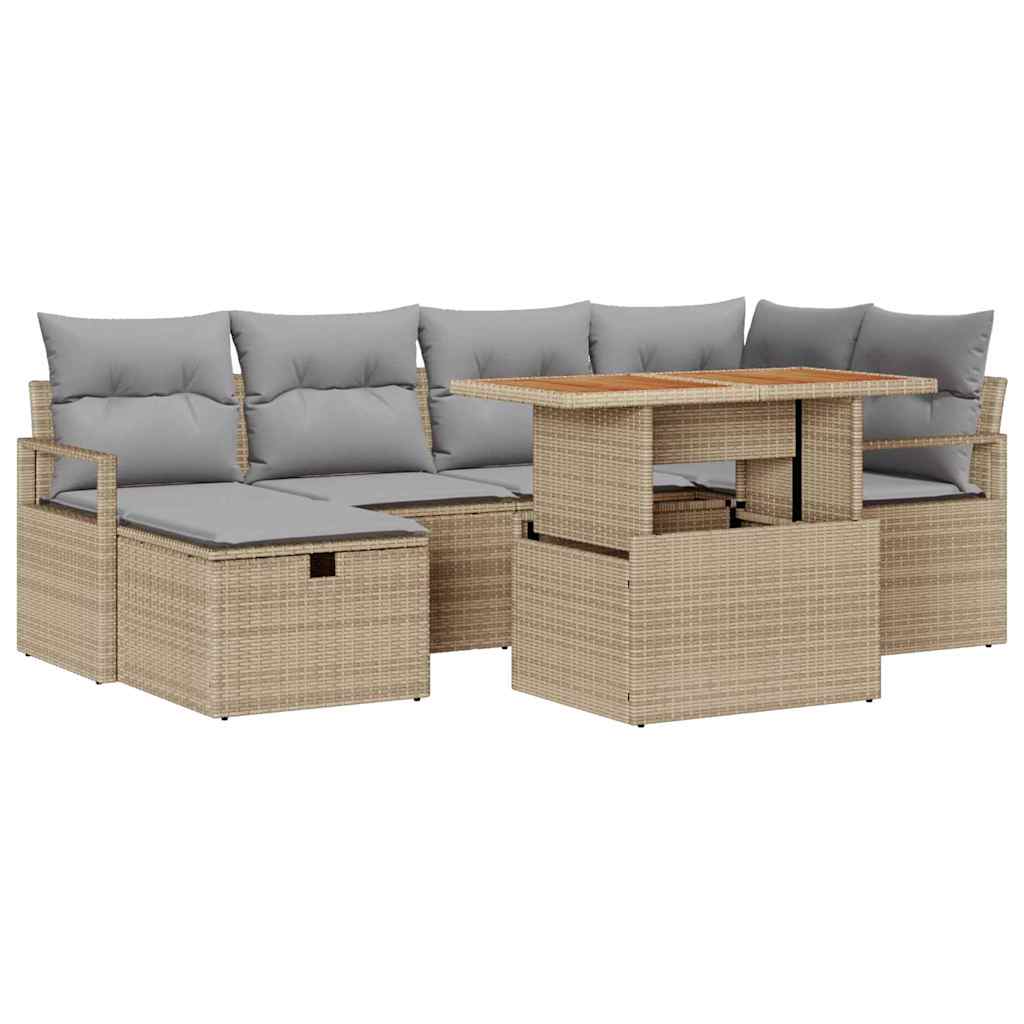 Havesofa Sæt 7 stk. Beige polyrattan