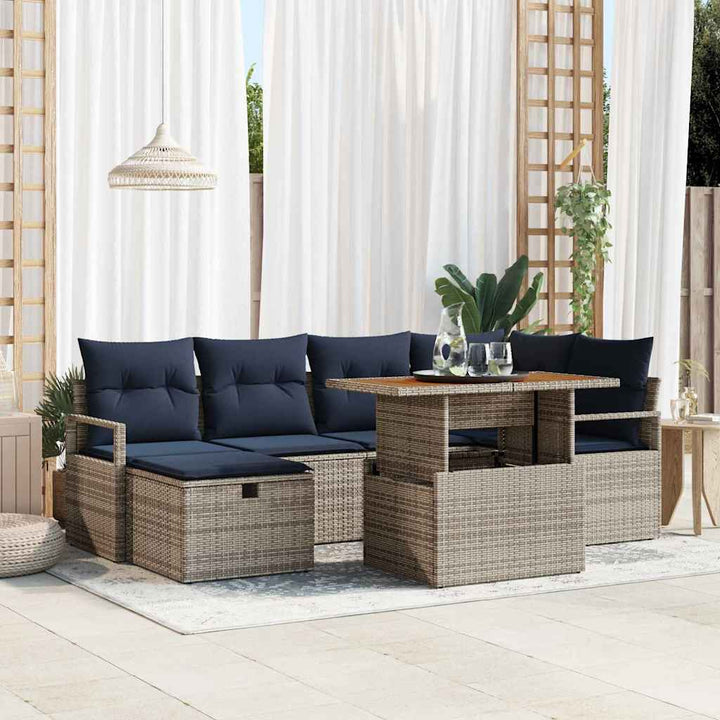 Havesofa Sæt med pude med opbevaring 7 pcs Grå polyrattan