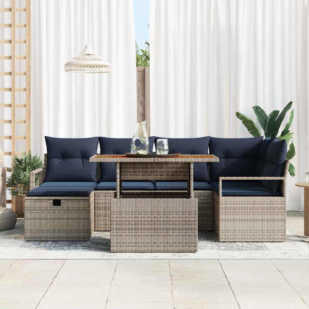 Havesofa Sæt med pude med opbevaring 7 pcs Grå polyrattan