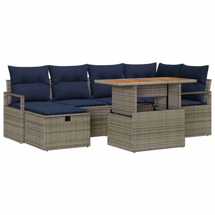 Havesofa Sæt med pude med opbevaring 7 pcs Grå polyrattan