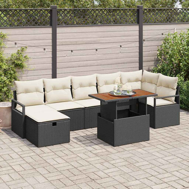 Havesofa Sæt med pude med opbevaring 8 pcs Sort polyrattan