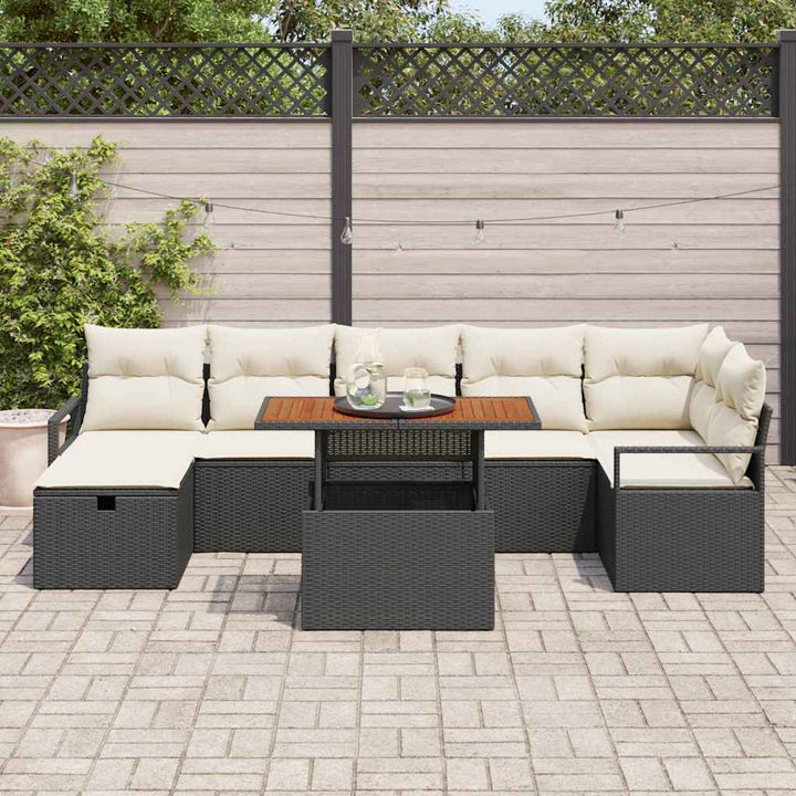 Havesofa Sæt med pude med opbevaring 8 pcs Sort polyrattan