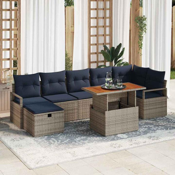 Havesofa Sæt med pude med opbevaring 8 pcs Grå polyrattan