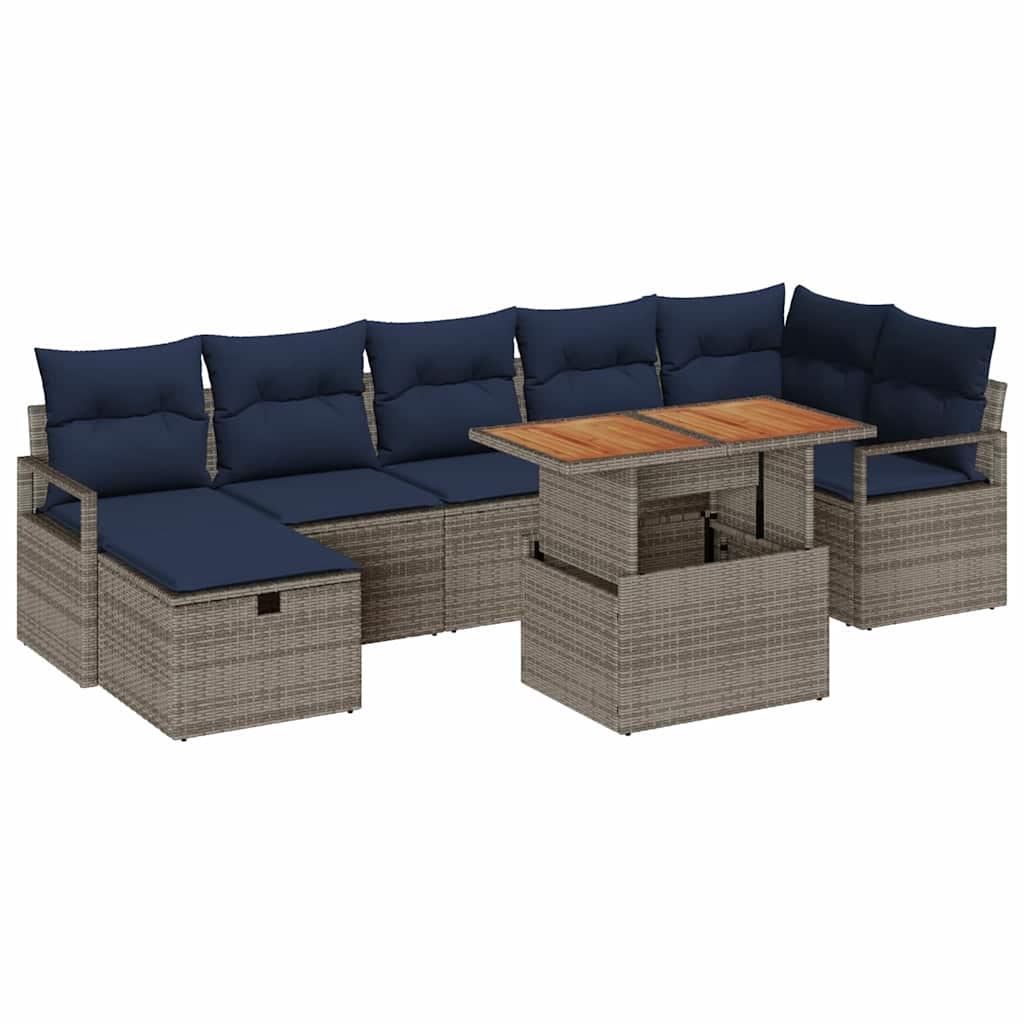 Havesofa Sæt med pude med opbevaring 8 pcs Grå polyrattan