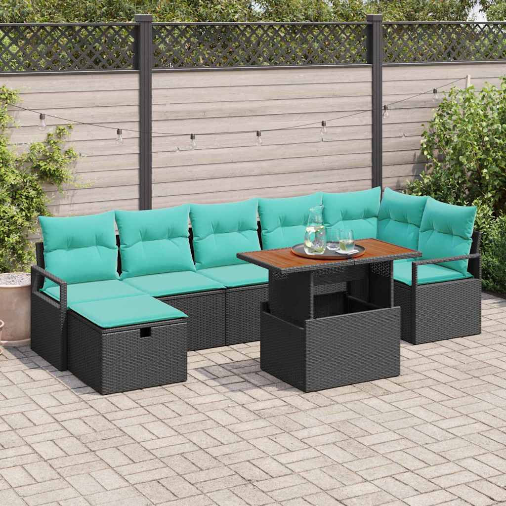 Havesofa Sæt med pude med opbevaring 8 pcs Sort polyrattan