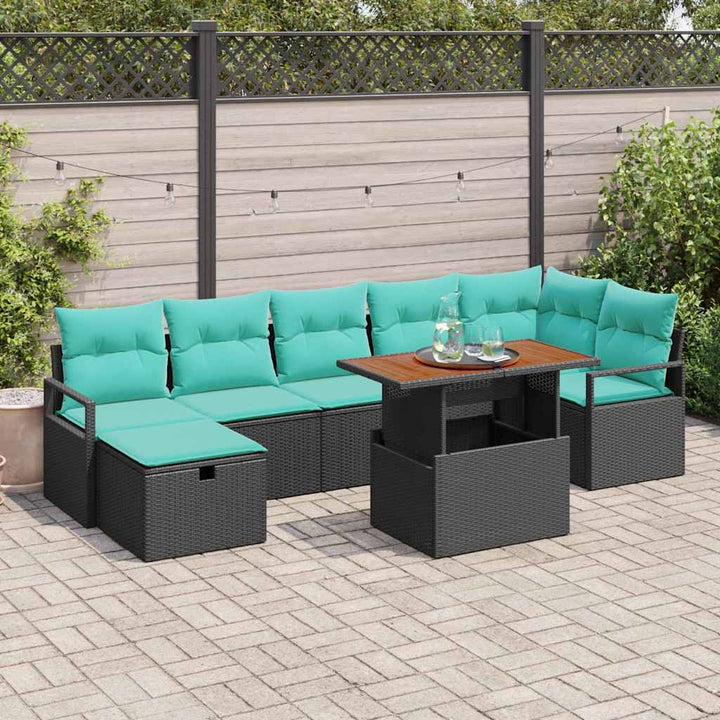 Havesofa Sæt med pude med opbevaring 8 pcs Sort polyrattan