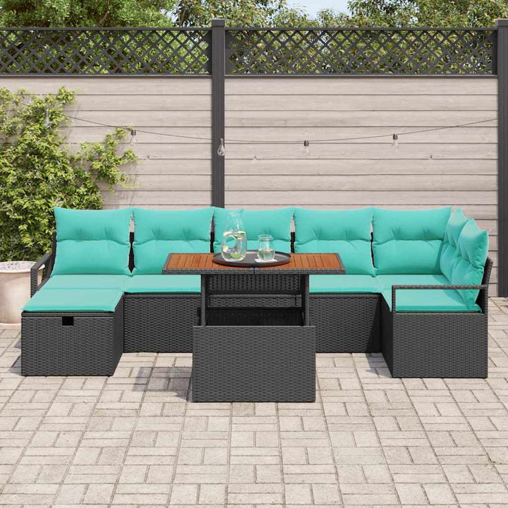Havesofa Sæt med pude med opbevaring 8 pcs Sort polyrattan