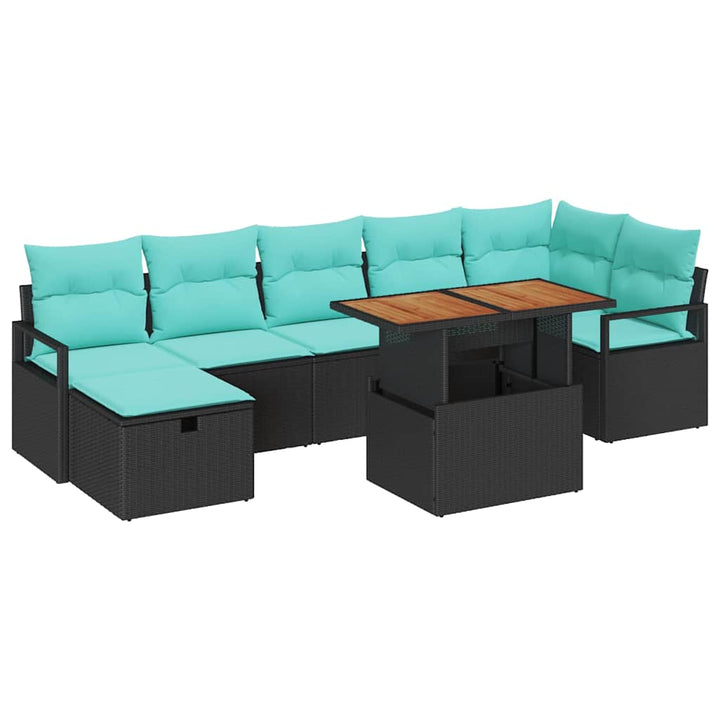 Havesofa Sæt med pude med opbevaring 8 pcs Sort polyrattan