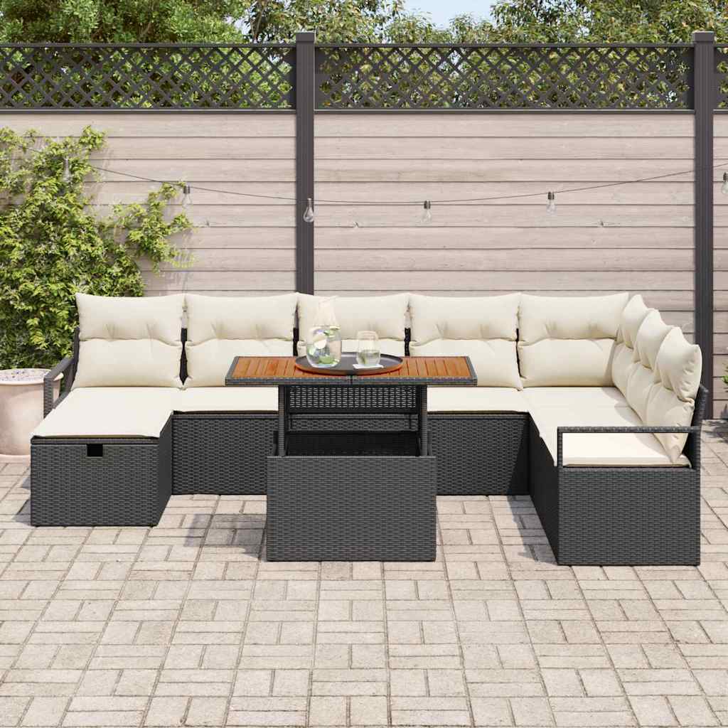 Havesofa Sæt 9 stk. Sort polyrattan