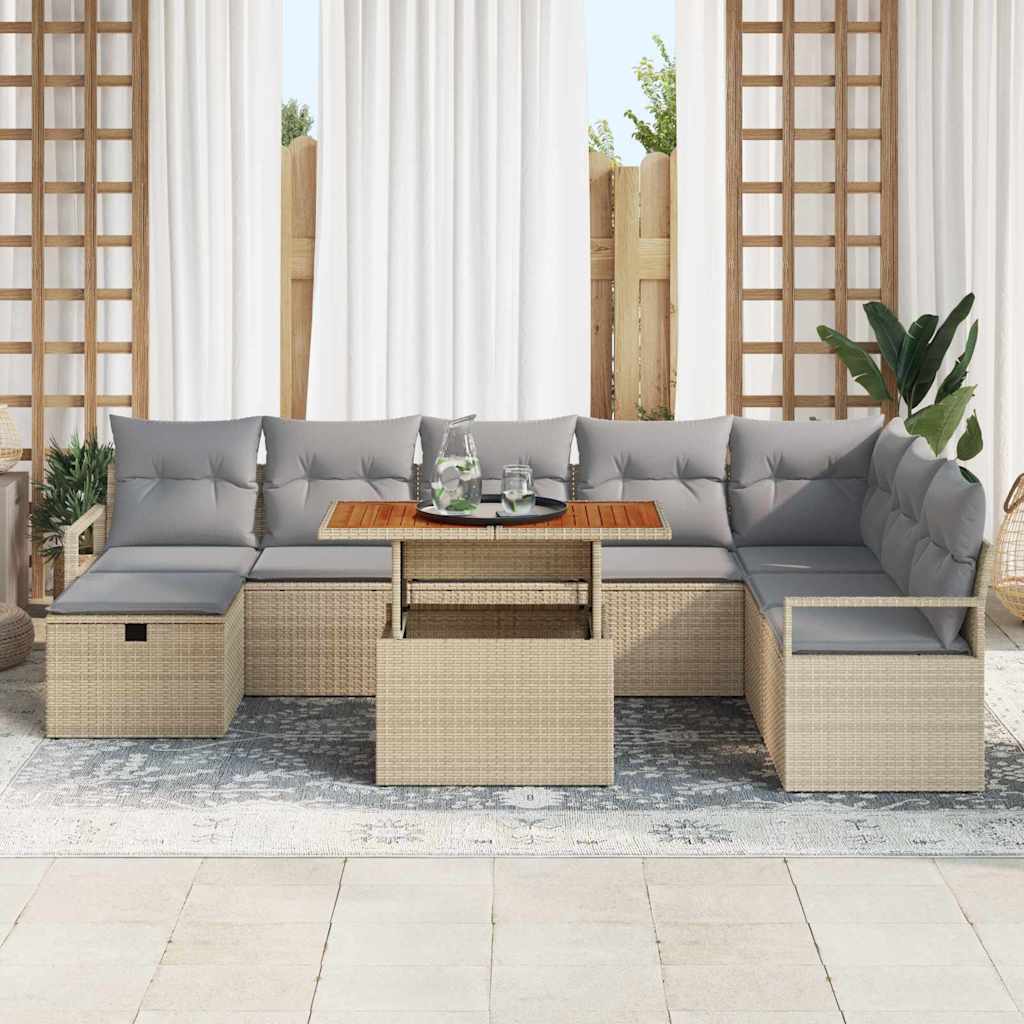 Havesofa Sæt 9 stk. Beige polyrattan