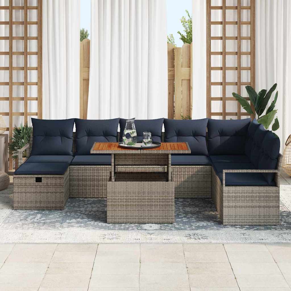 Havesofa Sæt med pude med opbevaring 9 pcs Grå polyrattan