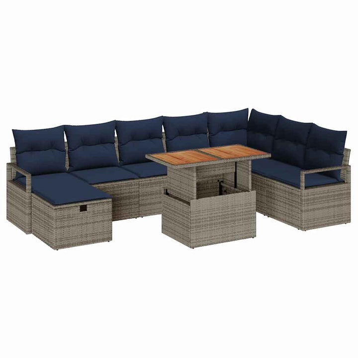 Havesofa Sæt med pude med opbevaring 9 pcs Grå polyrattan