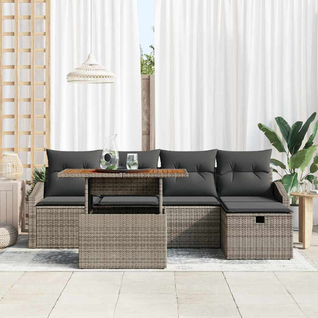Havesofa Sæt 6 stk. Grå polyrattan