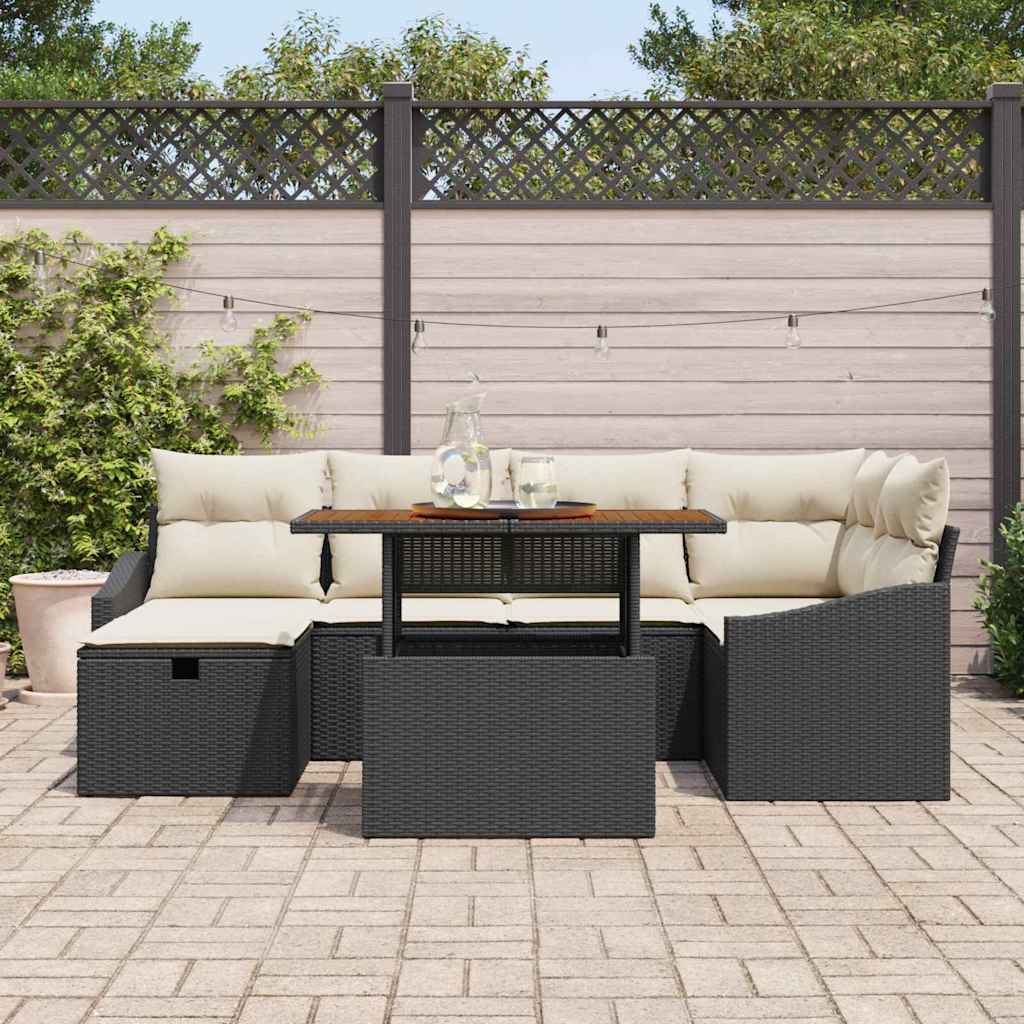 Havesofa Sæt 7 stk. Sort polyrattan