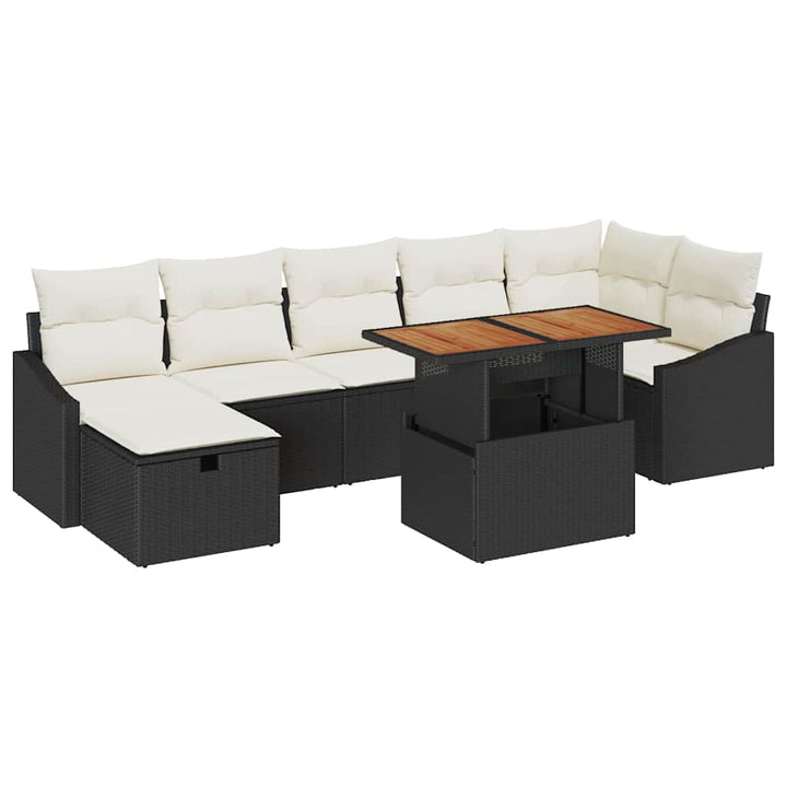 Havesofa Sæt med pude med opbevaring 8 pcs Sort polyrattan