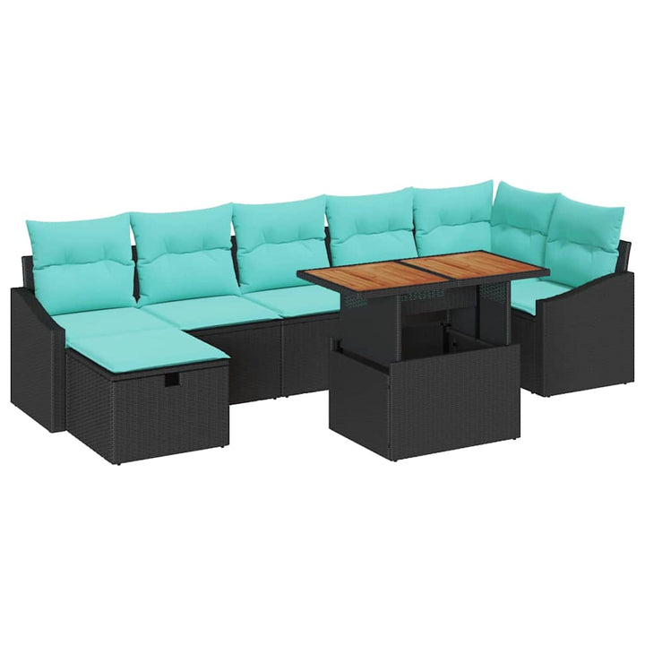 Havesofa Sæt med pude med opbevaring 8 pcs Sort polyrattan